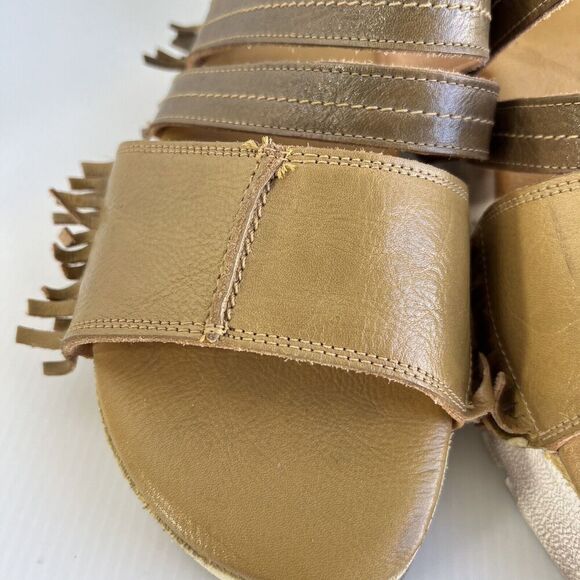 Bed Stu Emelia Fringe Sandals Size 11 Brown Leather Buckle Zip Platform Wedge - Picture 5 of 13
